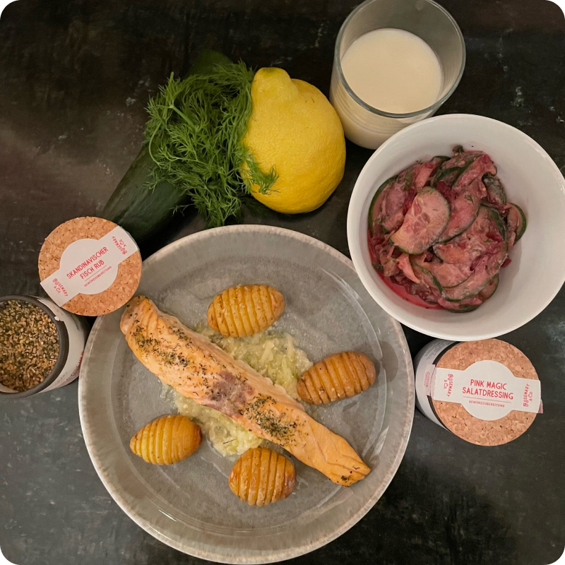 Lachsfilet mit pinkem Gurkensalat Rosemary & Co. Gewürze