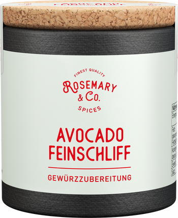 Dosis mit Aufschrift Rosemary & Co. Gewürze Avocado Feinschliff und Korkdeckelall2