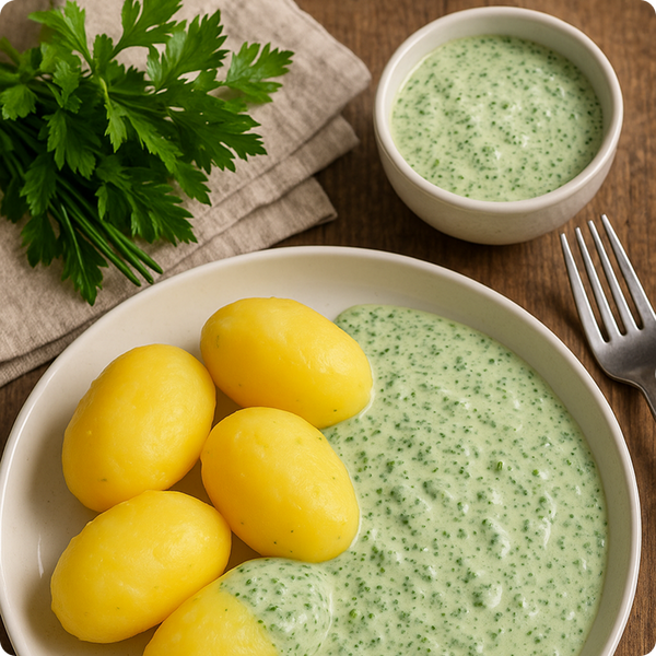 Kartoffeln mit Kräutersoße und Eiern