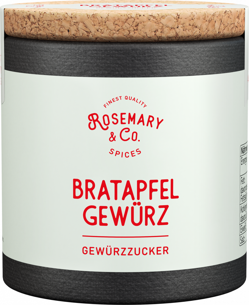 Dose Rosemary & Co. Bratapfel Gewürz mit Korkdeckel und deutschsprachigem Etikett