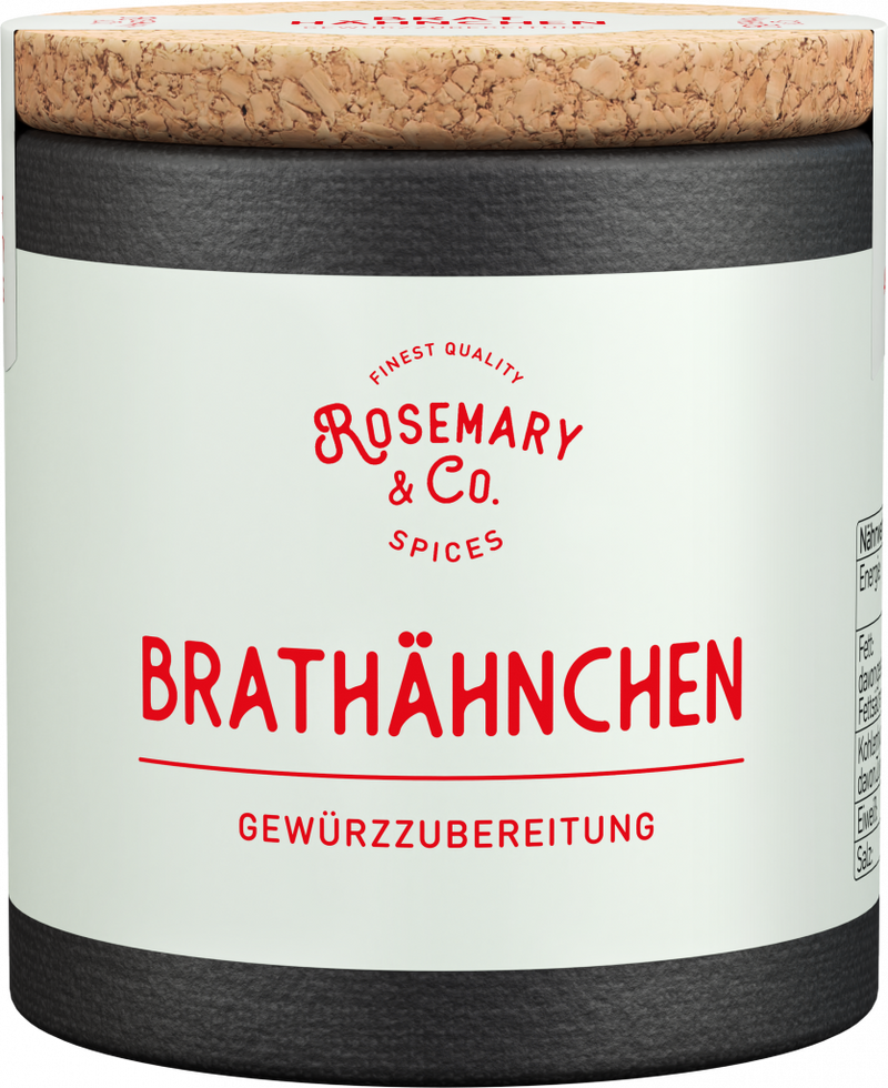 Zylindrische Dose von Rosemary & Co. Gewürze für Brathähnchen mit Korkdeckel und schlichtem Design1
