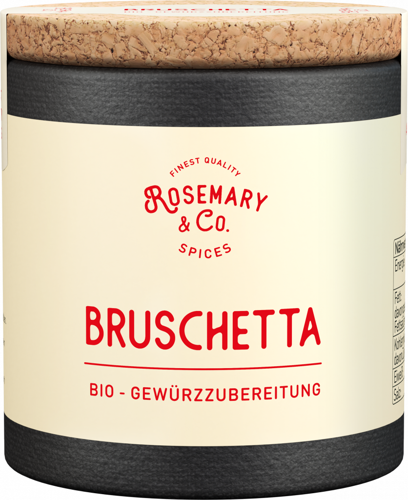 Dose Rosemary & Co Gewürze Bruschetta Bio mit Korkdeckel, schwarz und cremefarben