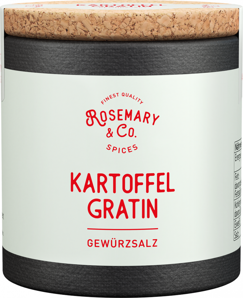 Dose Rosemary & Co. Gewürze Kartoffelgratin mit Korkdeckel und weißem Etikett1