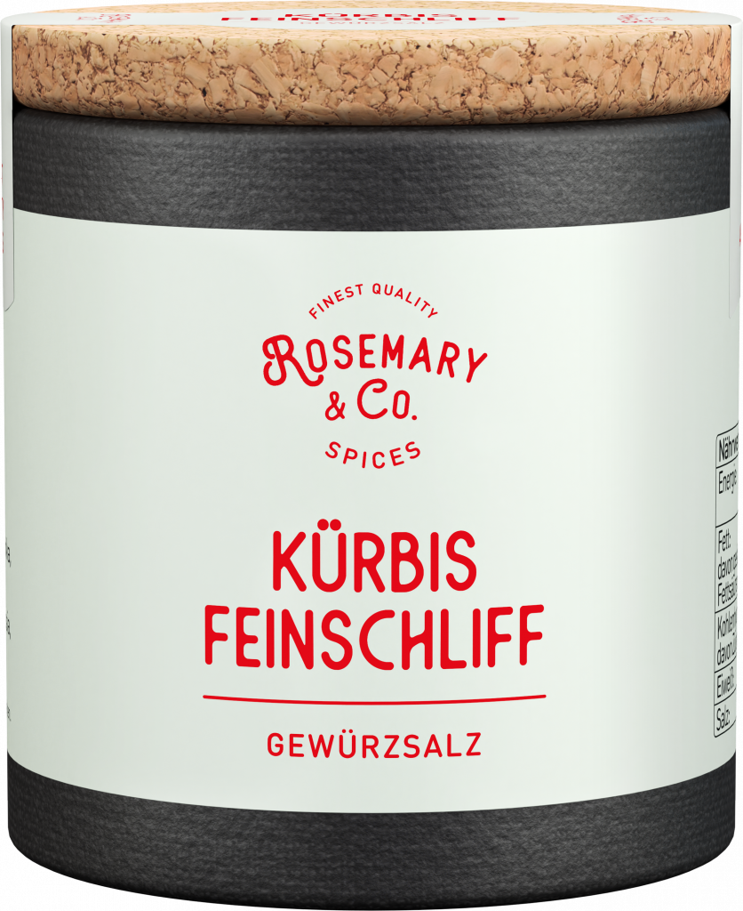 Zylindrische Dose Kürbis Feinschliff von Rosemary & Co Gewürze mit Korkdeckel