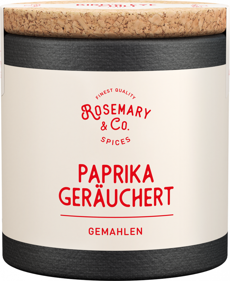 Dose Rosemary & Co. Gewürze Paprika Geräuchert mit Korkdeckel, weiß-schwarzes Design1