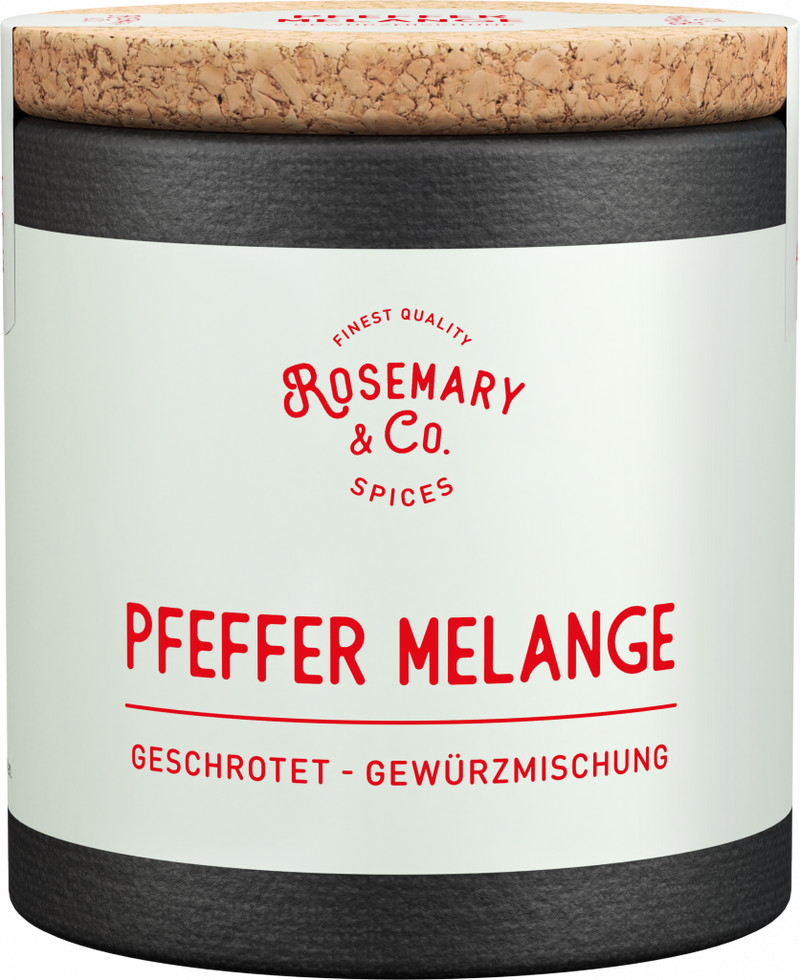 Dose Pfeffer Melange von Rosemary & Co Gewürze mit Korkdeckel und deutschsprachigem Etikett1