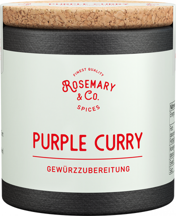 Dose mit Aufschrift Rosemary & Co. Gewürze Purple Curry, Korkdeckelall1