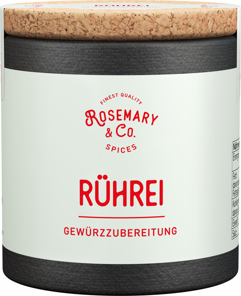 Dosis mit Aufschrift Rosemary & Co. Gewürze Rührei und Korkdeckel